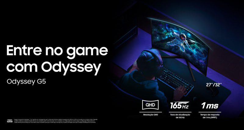 Monitor Samsung Odyssey G5 chega com resolução QHD e curvatura de 1000R para mais imersão